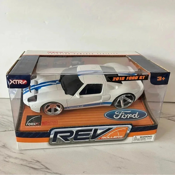 XTR 2010 Ford GT Rev Roller Friction Toy Vehicle Car White/Blue Stripes - Picture 5 of 10